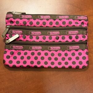 LeSportsac Pink and Brown Polka Dot Cosmetic Bag